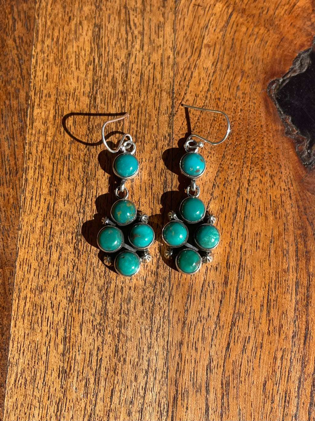 Kingman Turquoise Cluster Dangle Earrings | 925 Sterling Silver C831