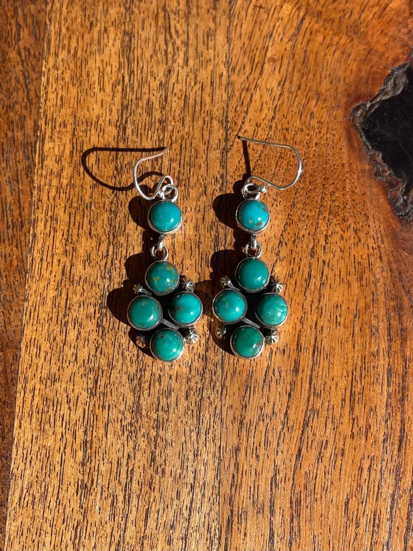 Kingman Turquoise Cluster Dangle Earrings | 925 Sterling Silver C831