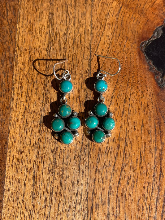 Kingman Turquoise Cluster Dangle Earrings | 925 Sterling Silver C831