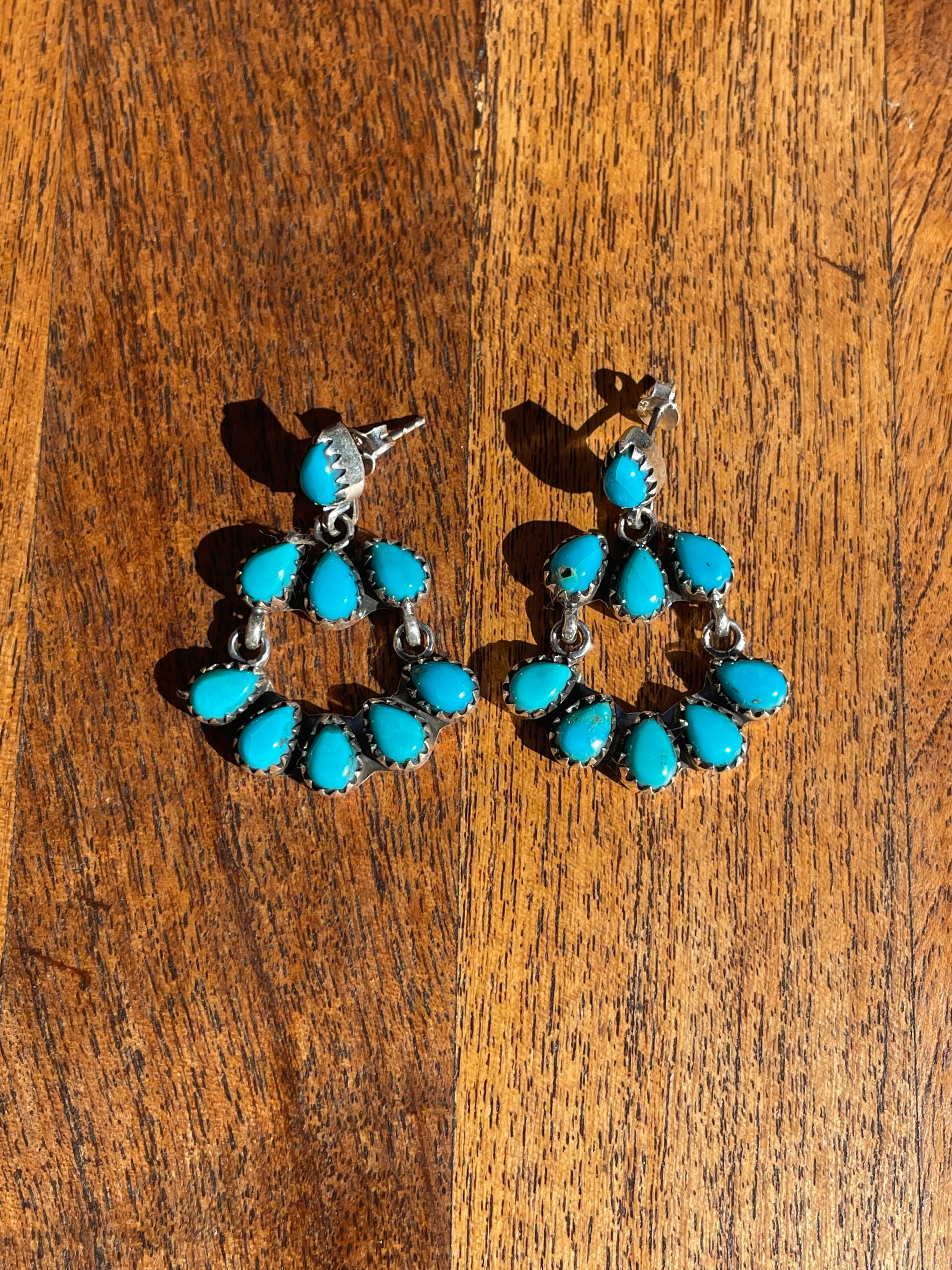 Kingman Turquoise Chandelier Stud Earrings | 925 Sterling Silver C835