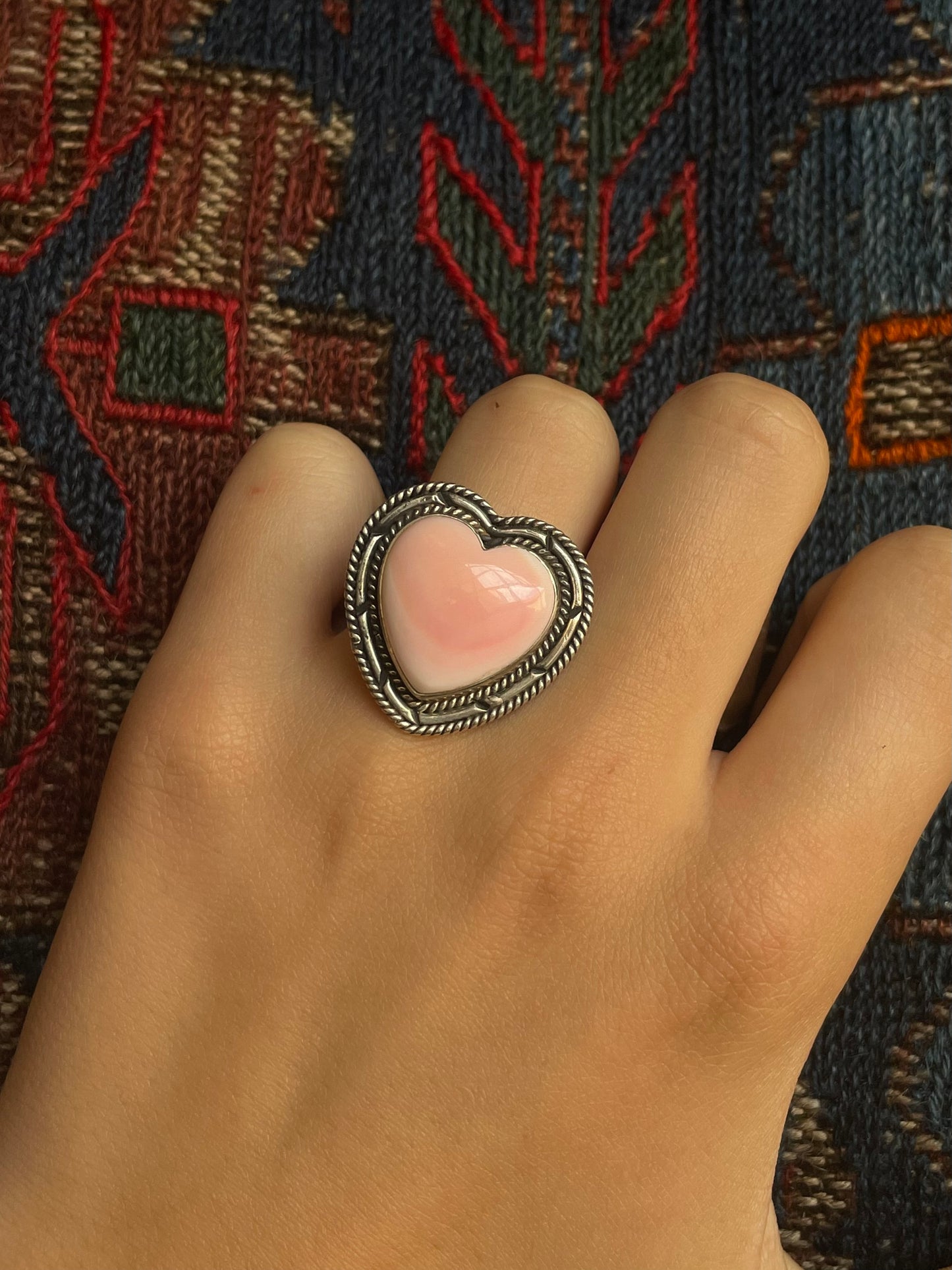 Pink Conch Heart Ring Size 8 | 925 Sterling Silver E987