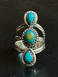 Kingman Turquoise Triple Stone Ring | Sterling Silver | Size 7.25  G387