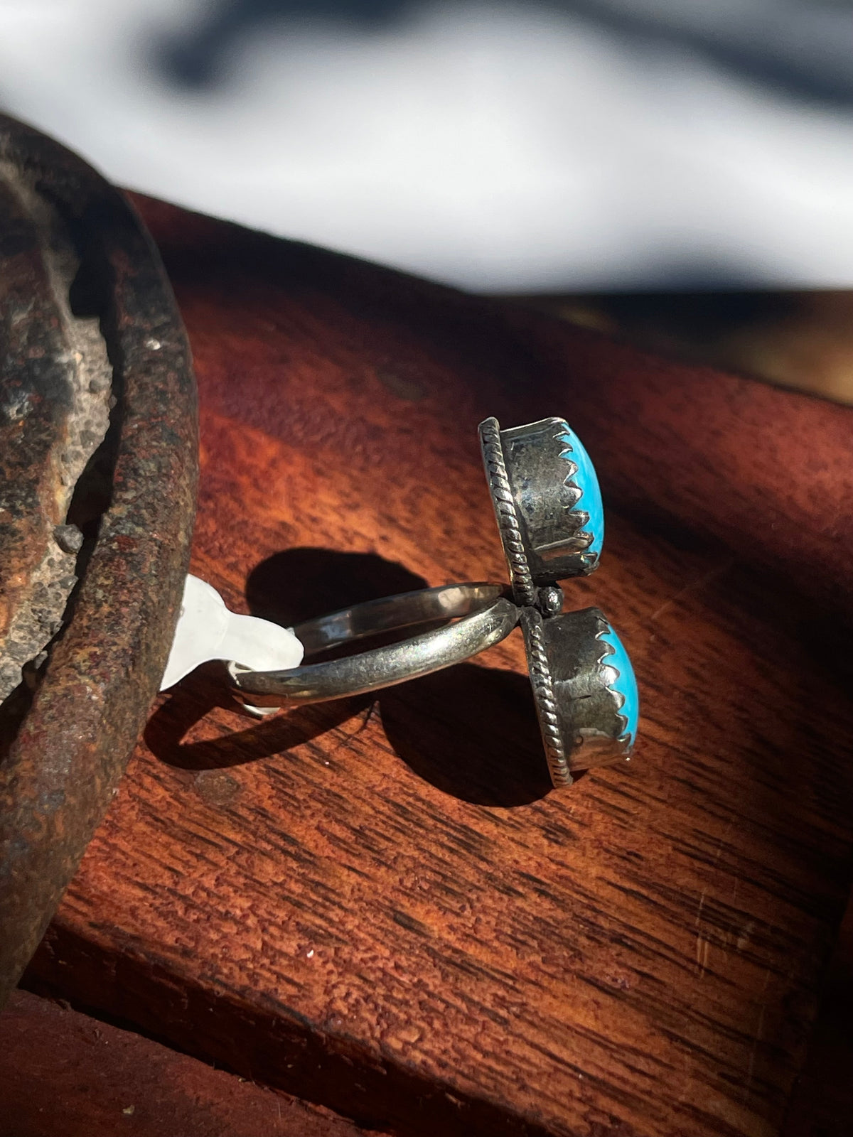 Turquoise Double Stone Ring | 925 Sterling Silver | Size 6.5 D364