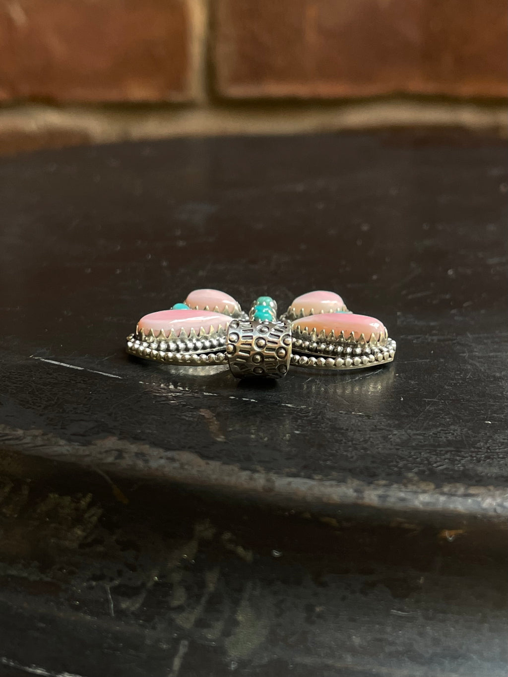 Pink Conch & Turquoise Butterfly Pendant | 925 Sterling Silver E955