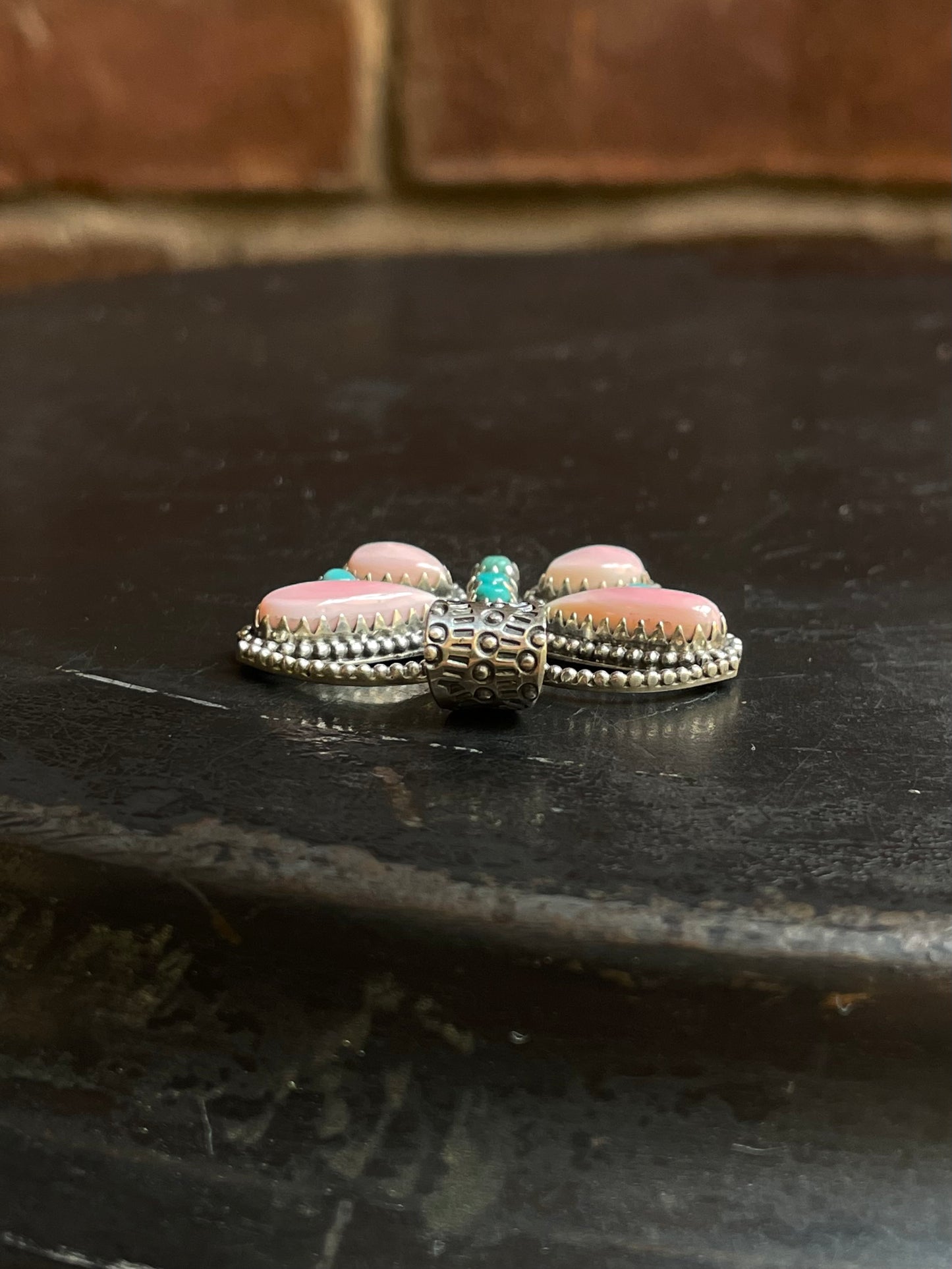 Pink Conch & Turquoise Butterfly Pendant | 925 Sterling Silver E955