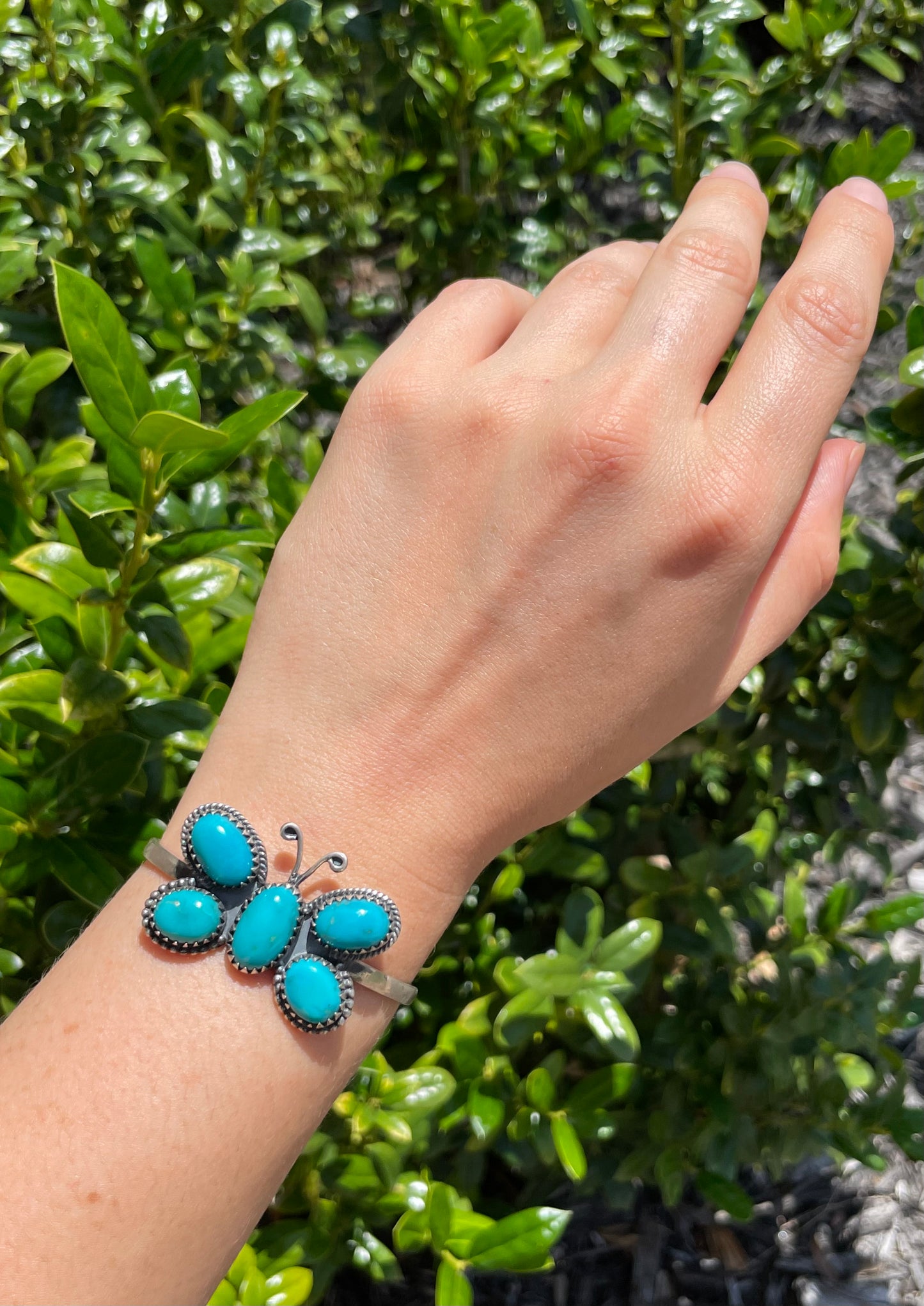 Kingman Turquoise Butterfly Cuff Bracelet | 925 Sterling Silver D154