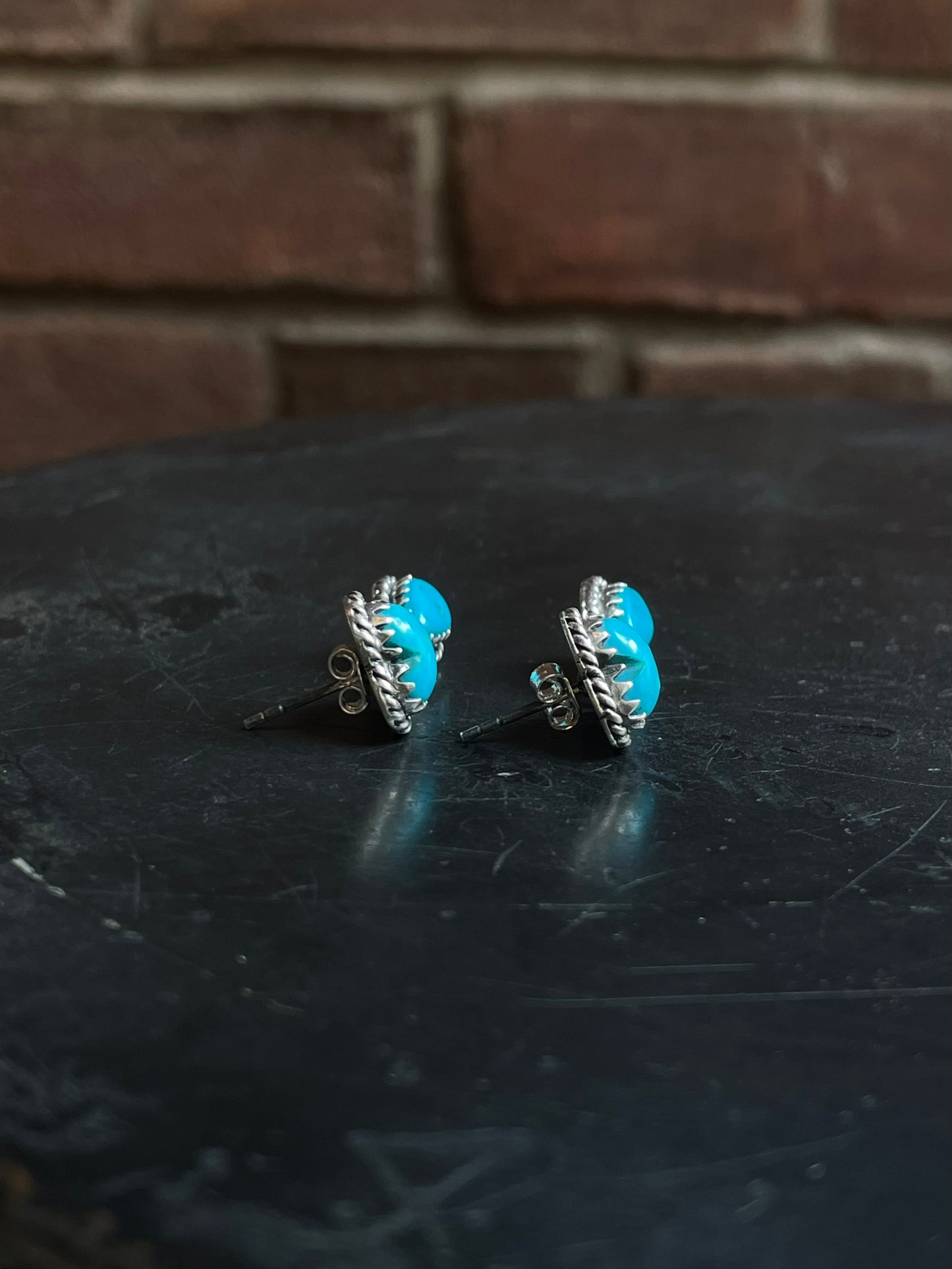 Kingman Turquoise Heart Dangle Stud Earrings | 925 Sterling Silver E816