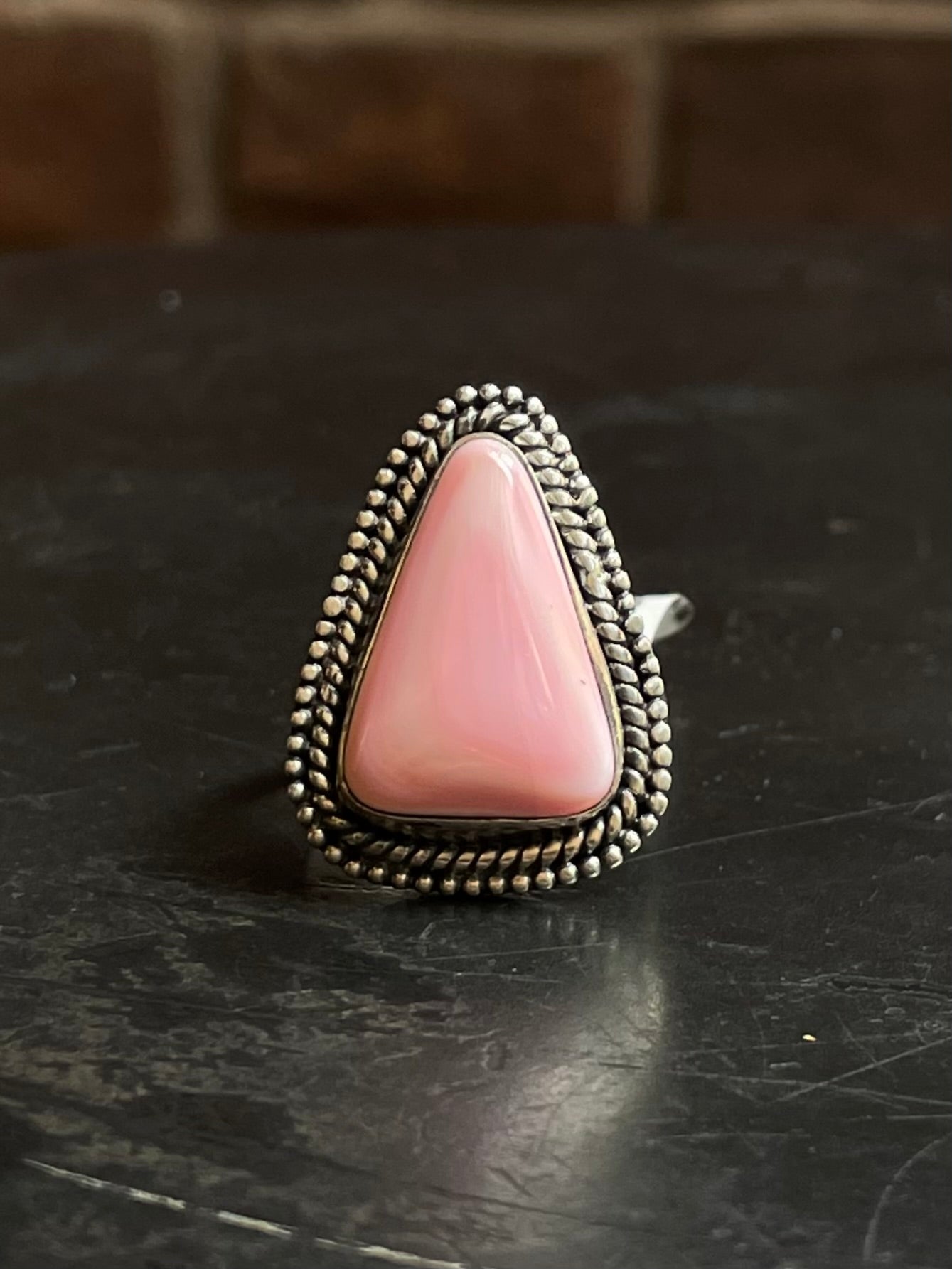 Pink Conch Twisted Wire Ring | Sterling Silver | Size 9 | A460