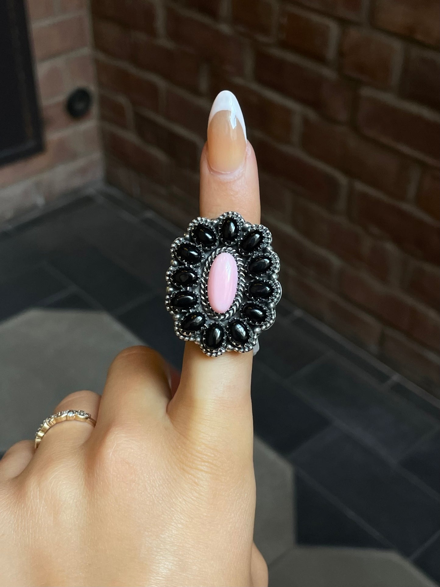 Pink Conch Flower Cluster Ring | Sterling Silver | Size 8 | A126
