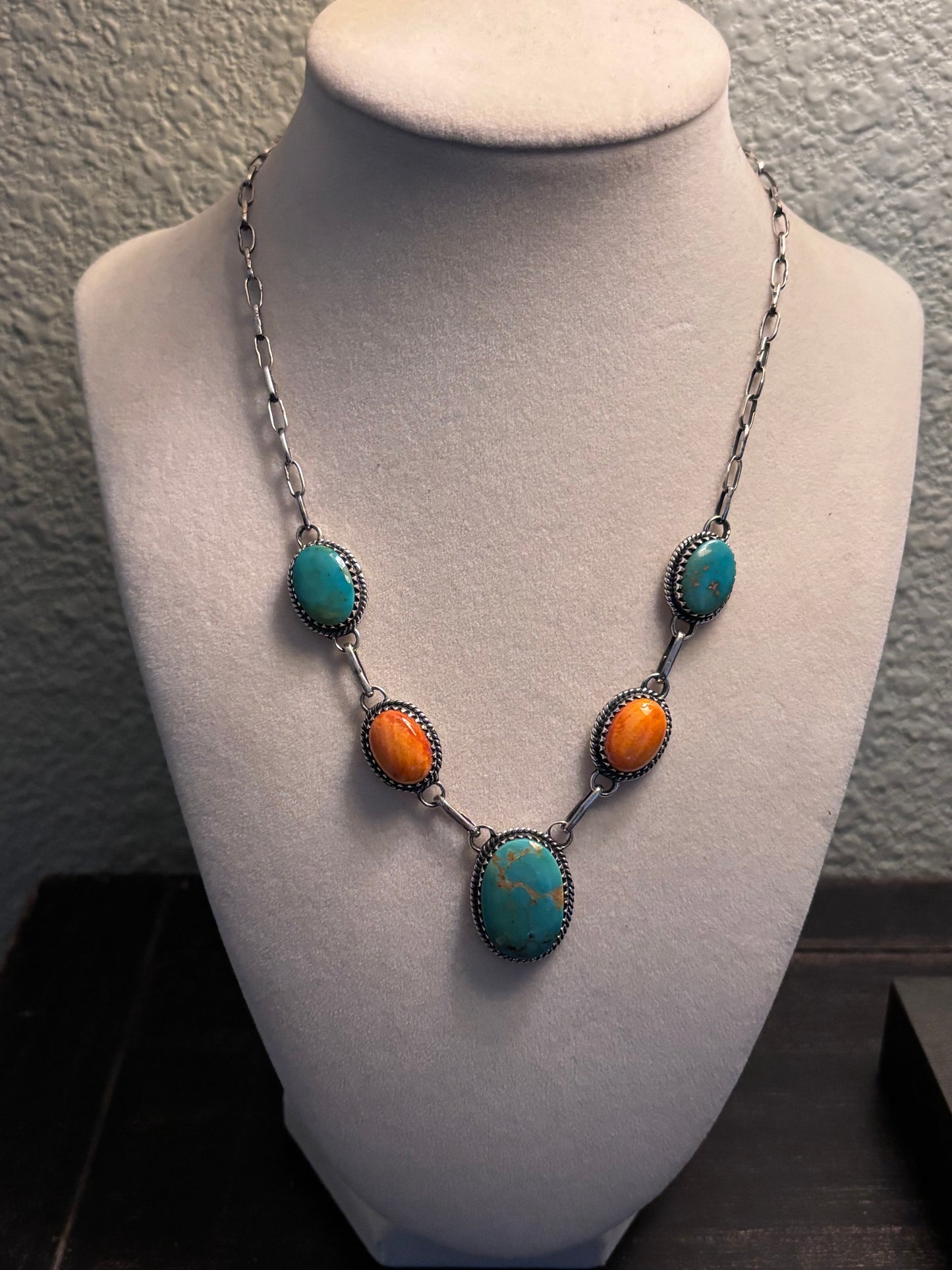 Turquoise Spiny Oyster Necklace | 925 Sterling Silver A109
