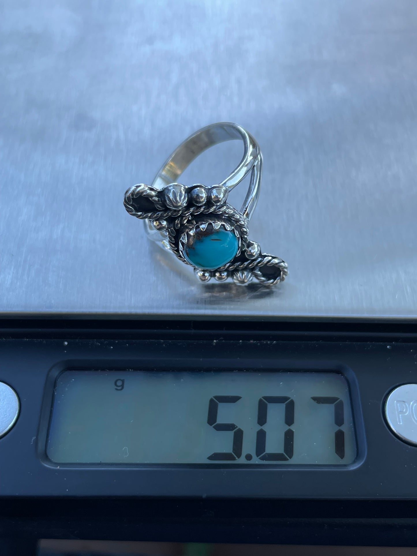 Turquoise Rope Floral Design Ring | 925 Sterling Silver | Size 8.75 B283