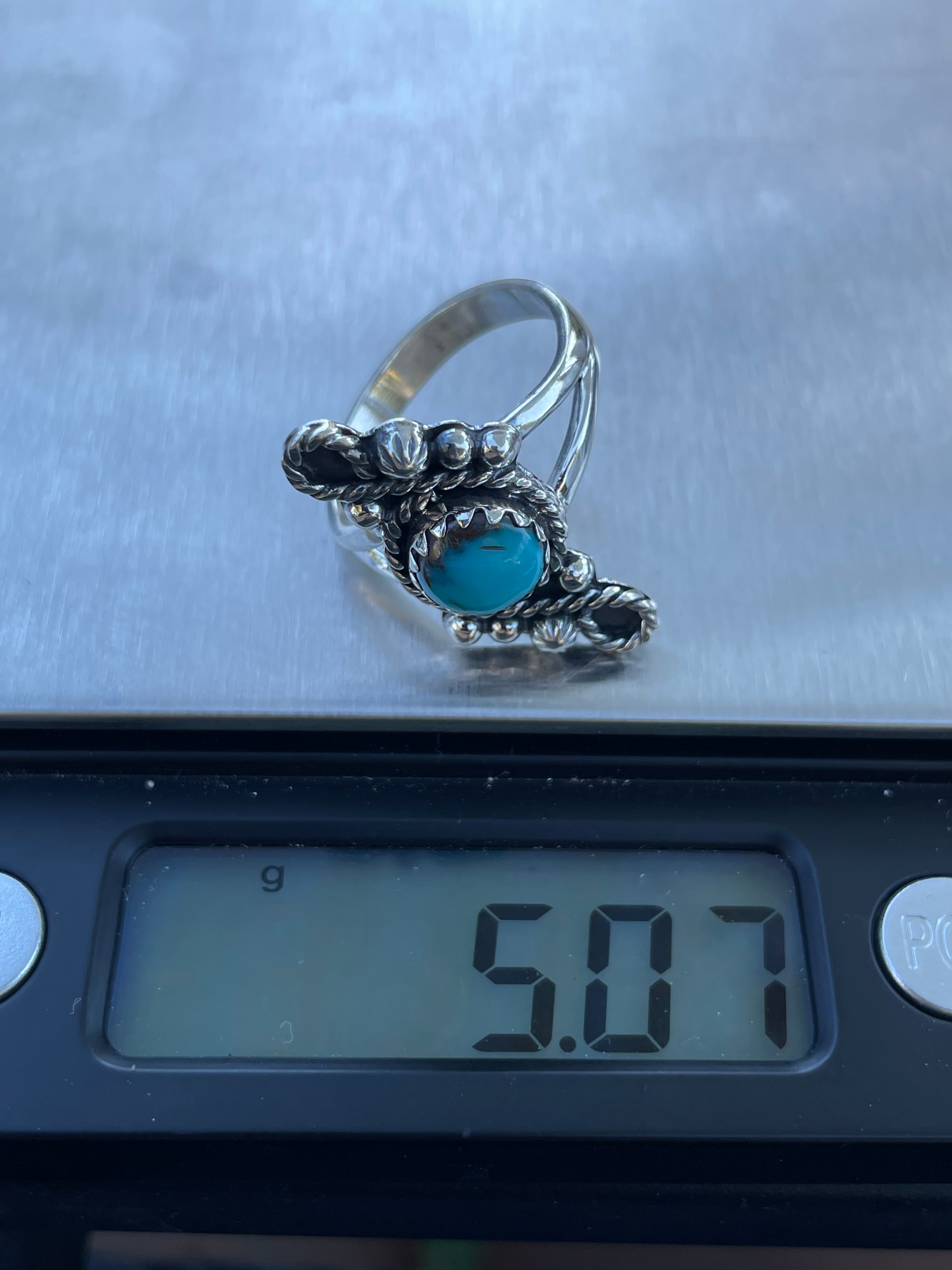 Turquoise Rope Floral Design Ring | 925 Sterling Silver | Size 8.75 B283