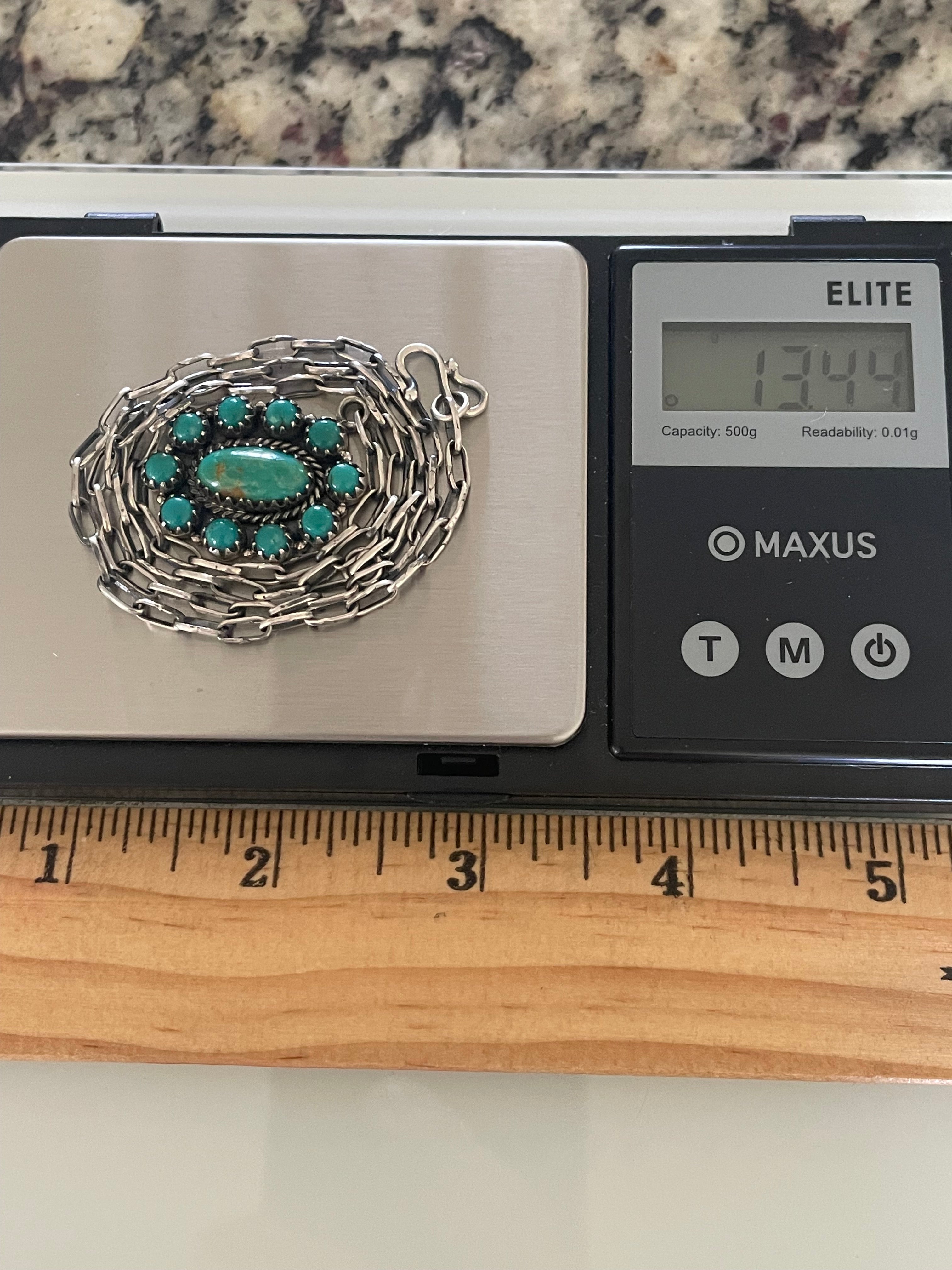 Kingman Turquoise Cluster Necklace | Sterling Silver G420