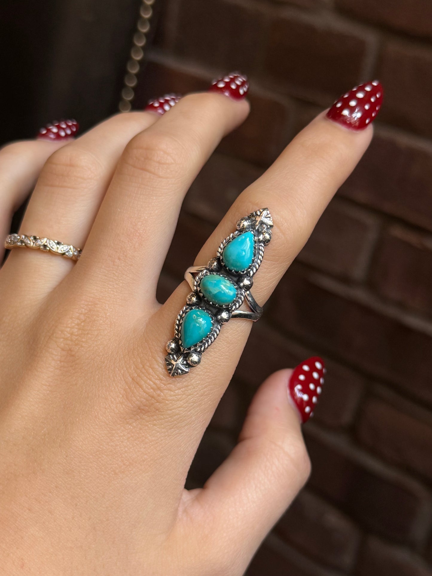 Turquoise Triple Stone Ring | 925 Sterling Silver | Size 9 C311