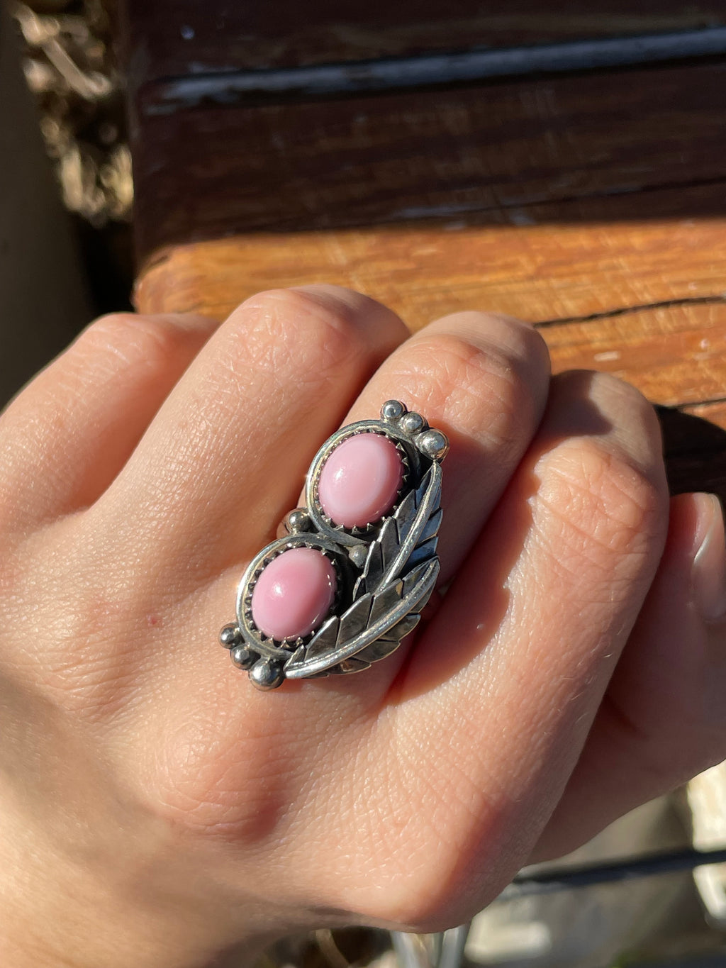 Pink Conch Double Stone Ring Size 7 | 925 Sterling Silver B949