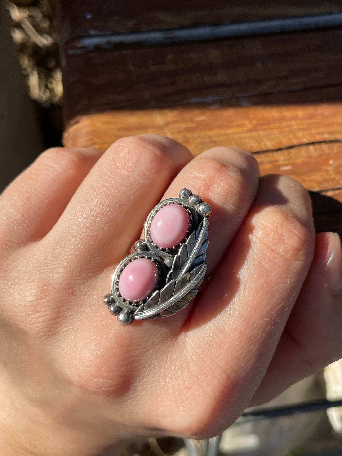 Pink Conch Double Stone Ring Size 7 | 925 Sterling Silver B949