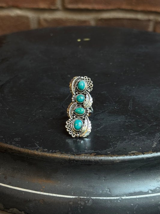 Turquoise Feather Ring | Sterling Silver | Size 6 | C145