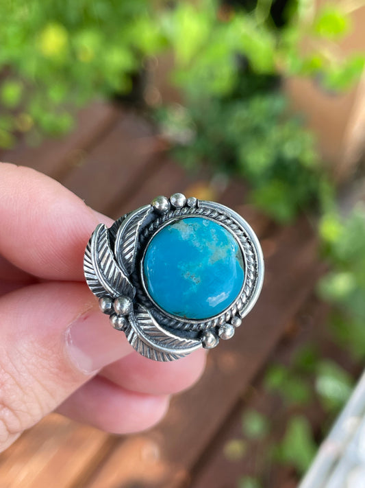 Turquoise Leaf Ring | 925 Sterling Silver Size 7.25 Y73