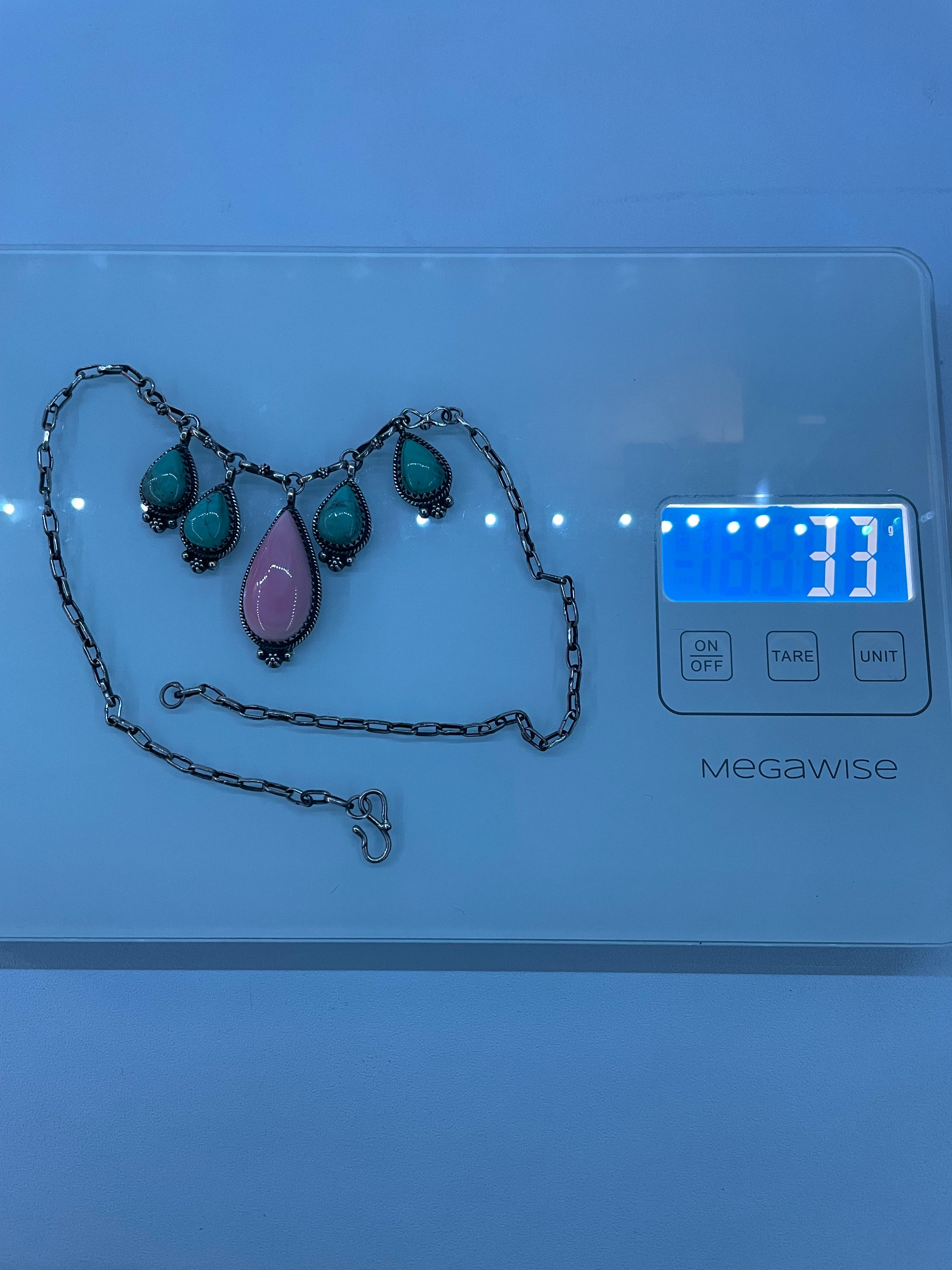 Pink Conch & Turquoise Necklace | 925 Sterling Silver E338