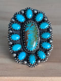 Kingman Turquoise Cluster Ring Size 6 | 925 Sterling Silver
