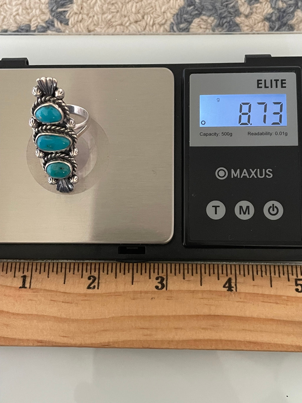 Triple Turquoise Statement Ring | 925 Sterling Silver Size 8.75 G815