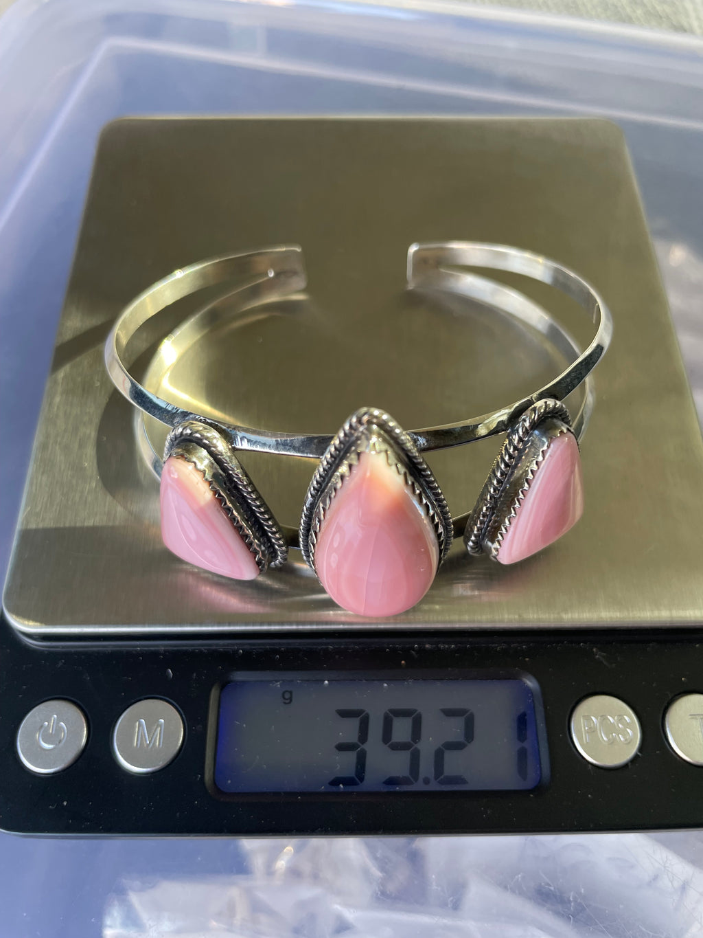 Pink Conch Triple Teardrop Cuff Bracelet | Sterling Silver B671