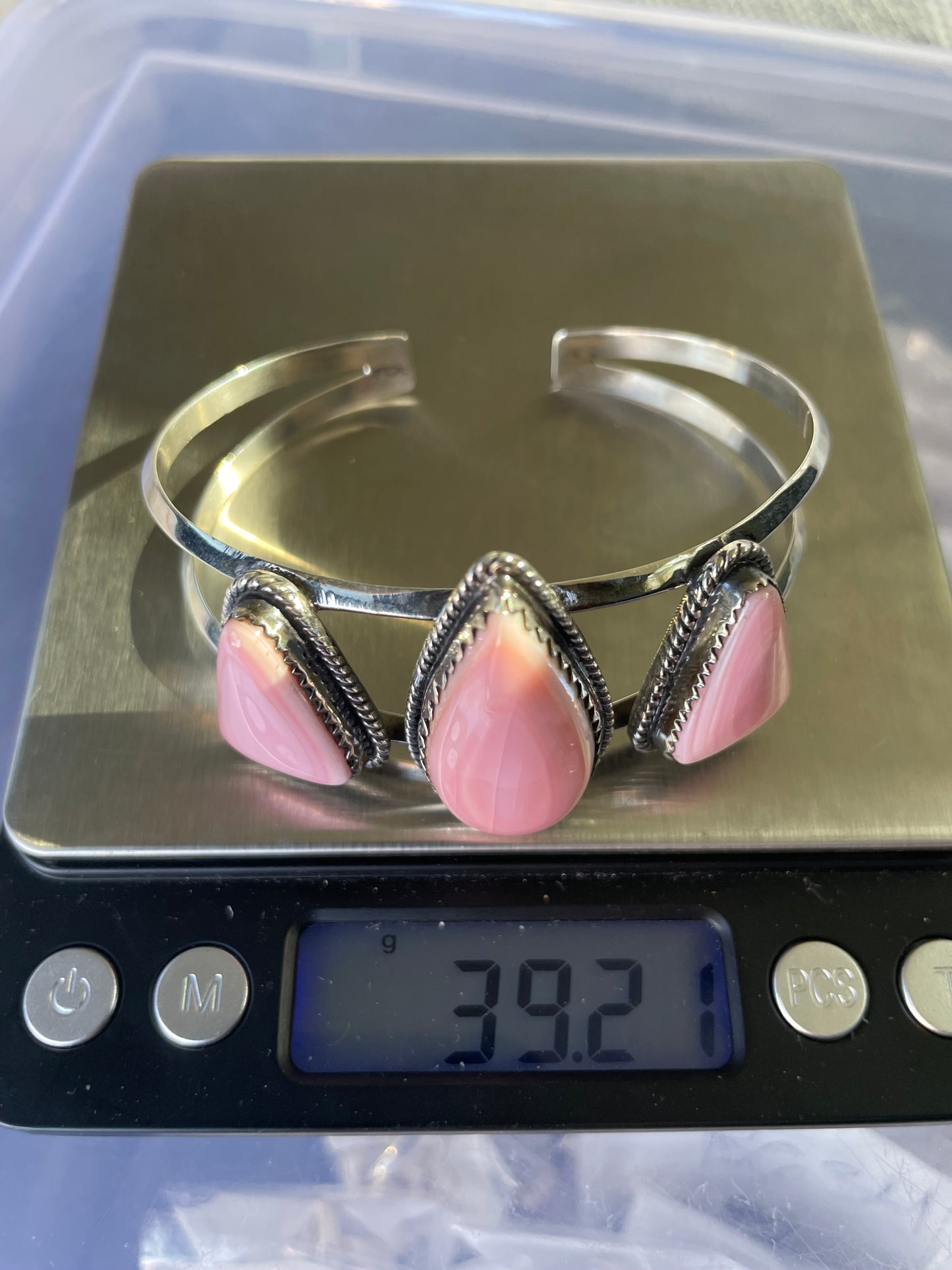 Pink Conch Triple Teardrop Cuff Bracelet | Sterling Silver B671