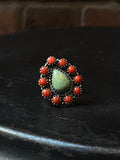 Kingman Turquoise Coral Cluster Ring | Sterling Silver | Size 8 | A169