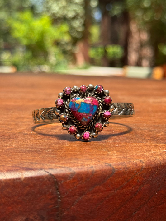 Dahlia Heart Cuff Bracelet | 925 Sterling Silver Floral A567