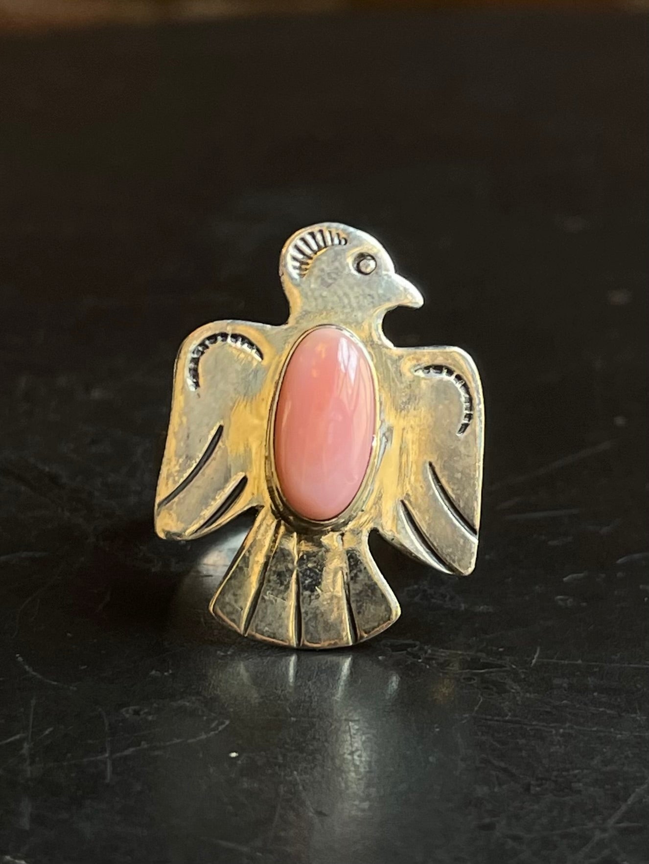 Pink Conch Thunderbird Ring Size 9 | Sterling Silver E921