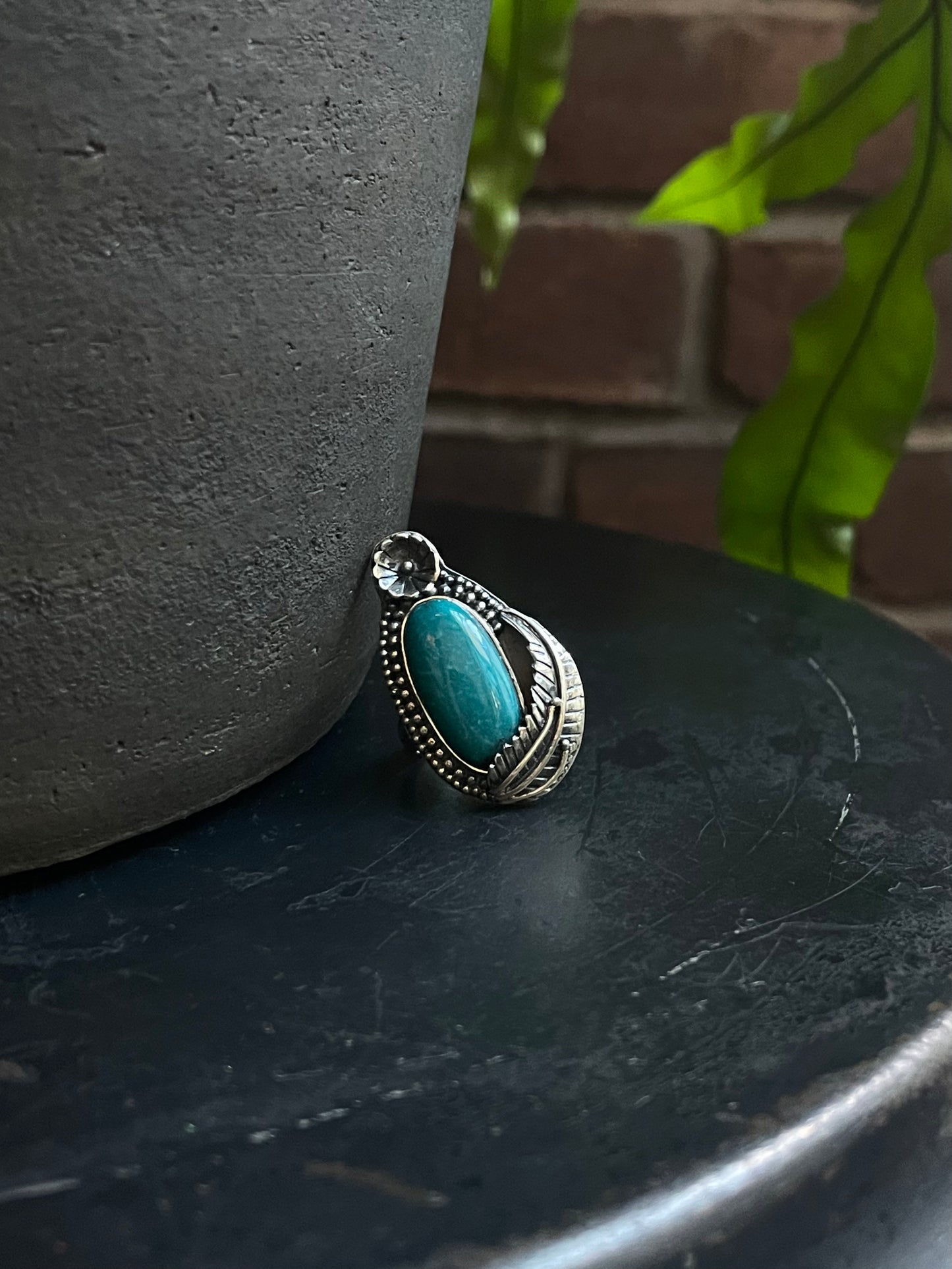 Kingman Turquoise Floral Ring Size 7 | 925 Sterling Silver C576