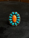 Spiny Oyster Kingman Turquoise Cluster Ring Size 8 | 925 Sterling Silver E112