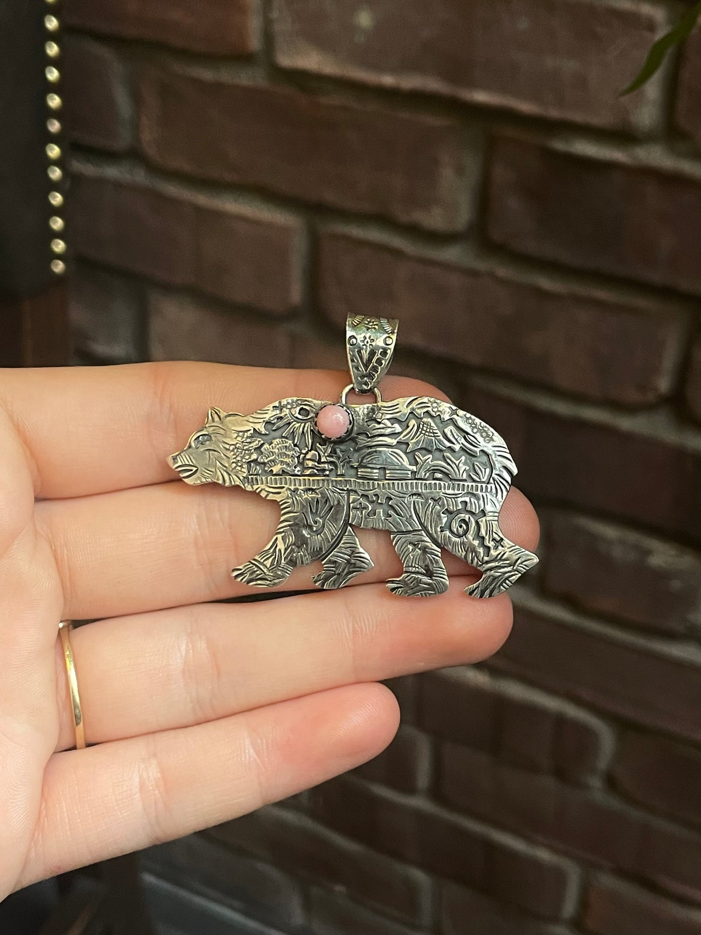 Pink Conch Bear Pendant | 925 Sterling Silver C520