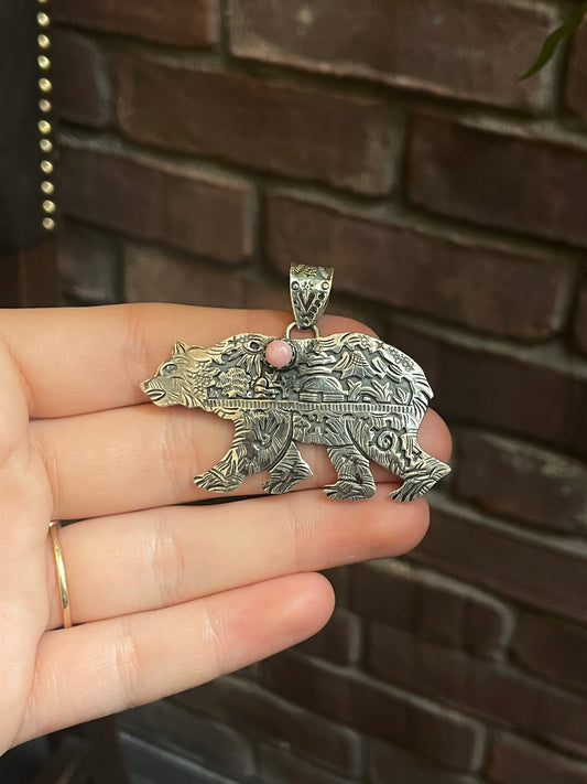 Pink Conch Bear Pendant | 925 Sterling Silver C520