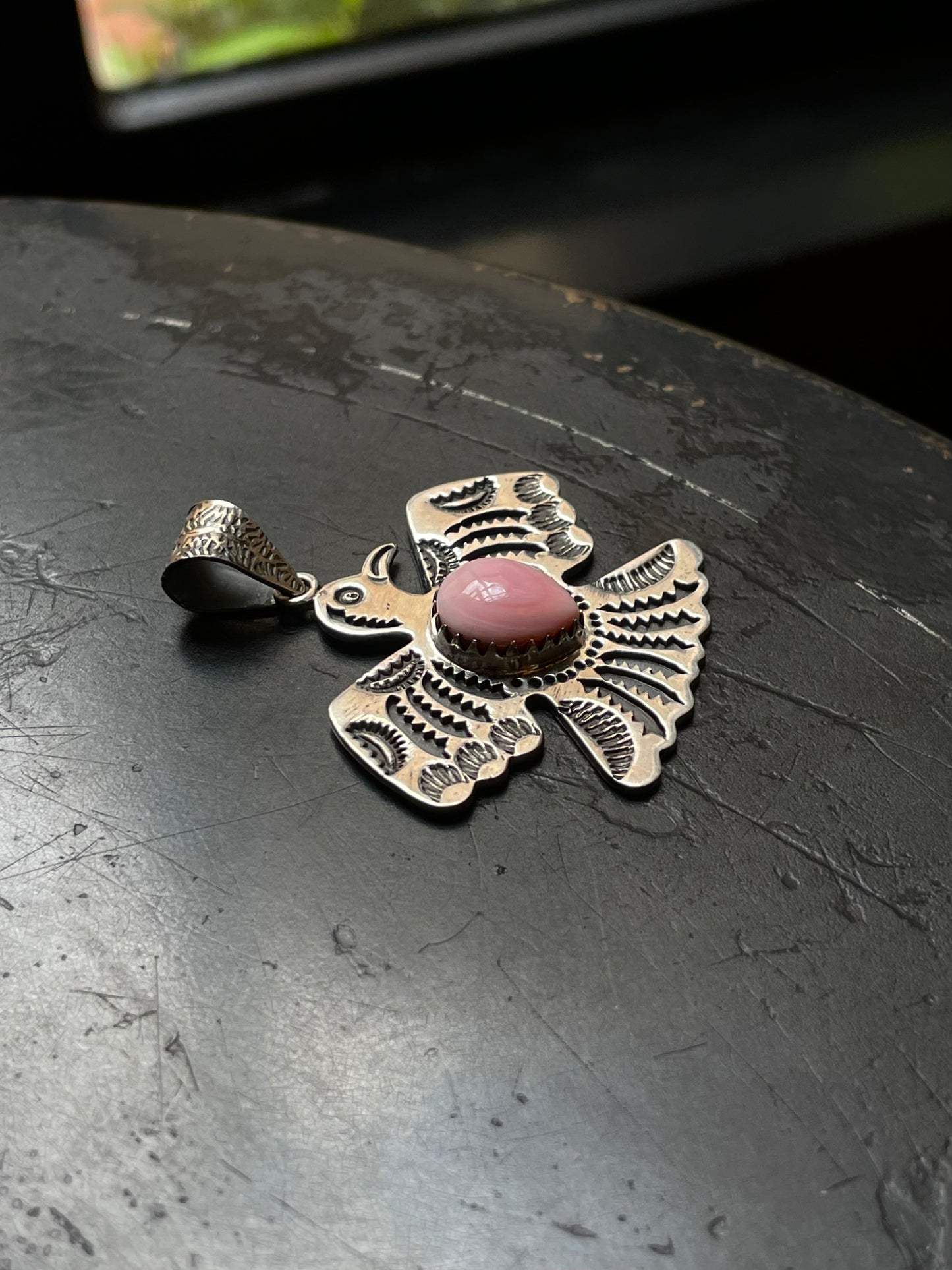 Pink Conch Thunderbird Pendant | 925 Sterling Silver E958