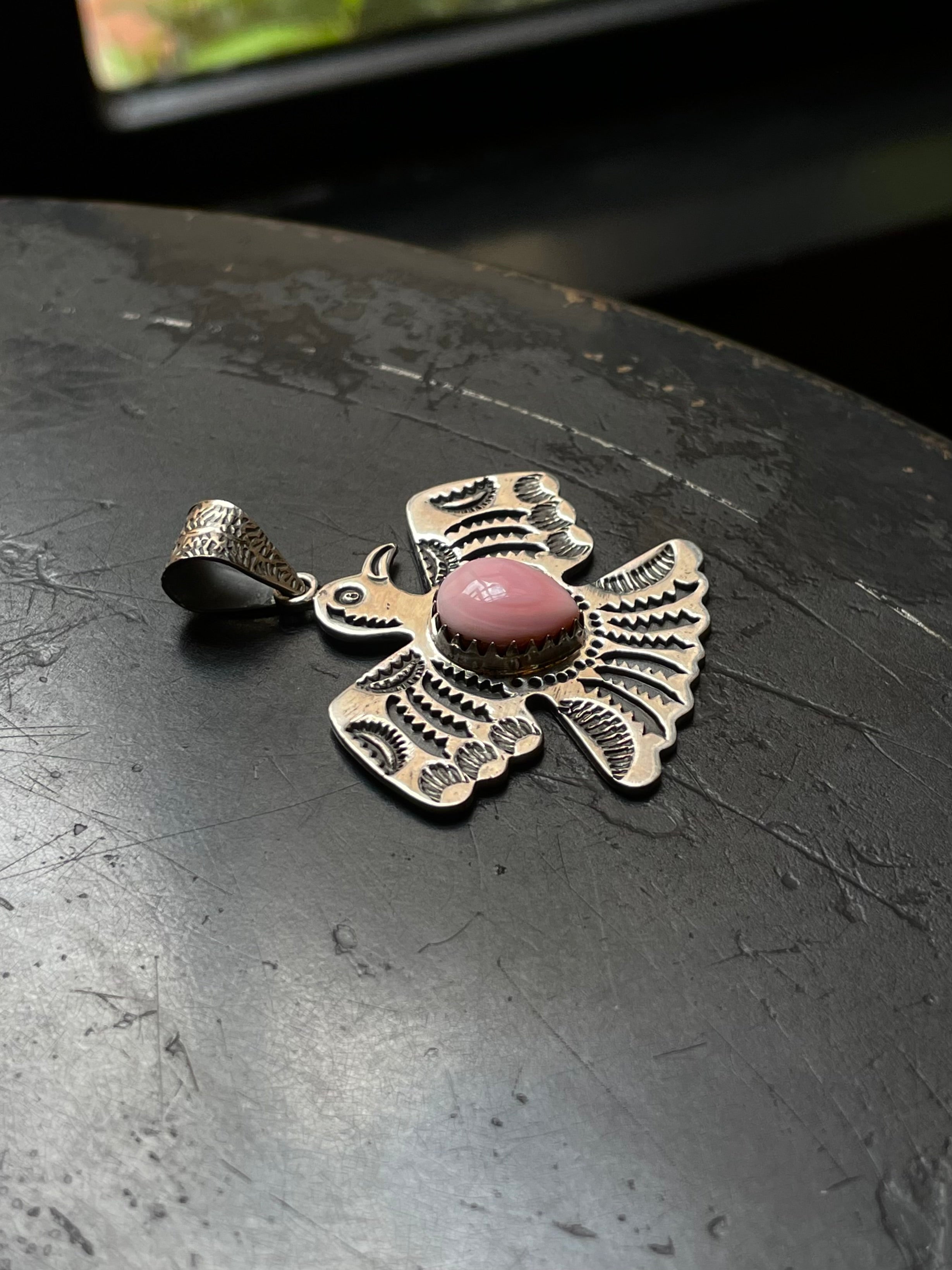 Pink Conch Thunderbird Pendant | 925 Sterling Silver E958