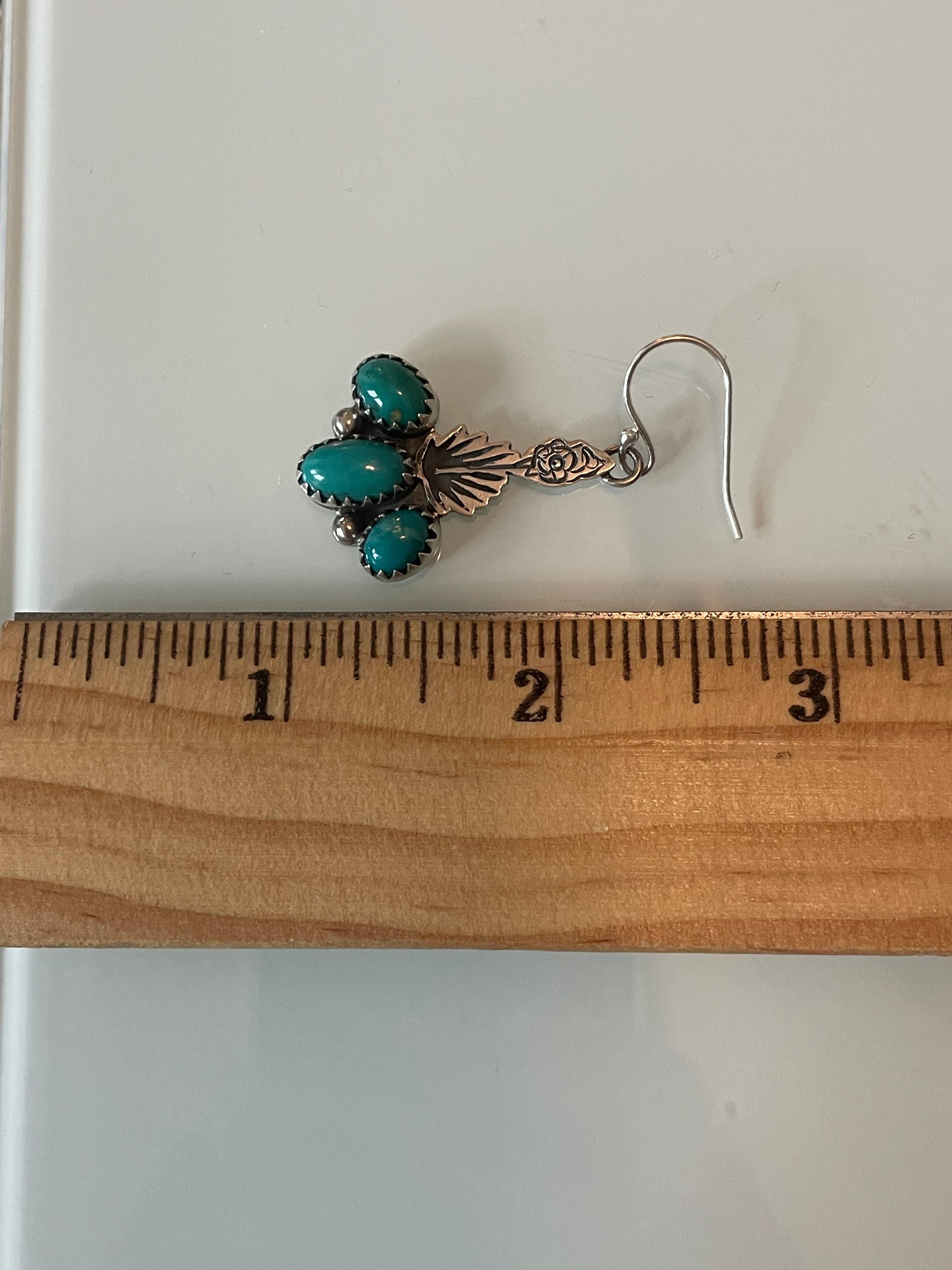 Kingman Turquoise Triple Stone Dangle Earrings | Sterling Silver E948