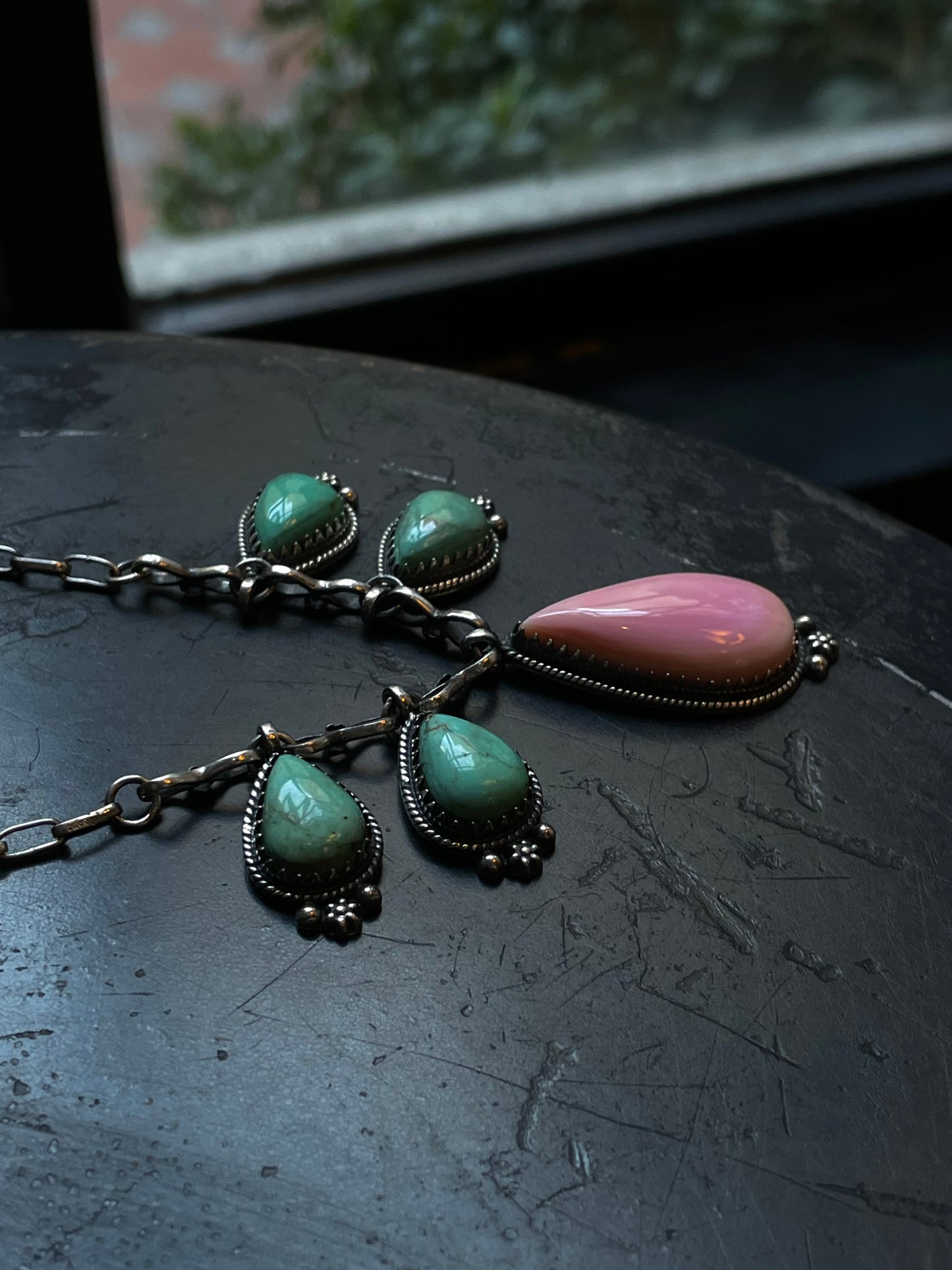 Pink Conch & Turquoise Necklace | 925 Sterling Silver E338