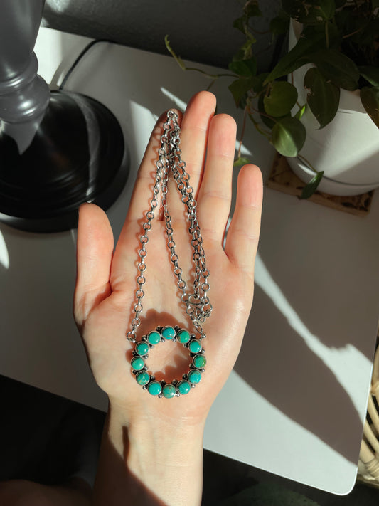 Kingman Turquoise Circle Necklace | Sterling Silver 925 B864