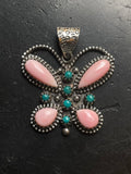 Pink Conch Turquoise Butterfly Pendant | Sterling Silver E723