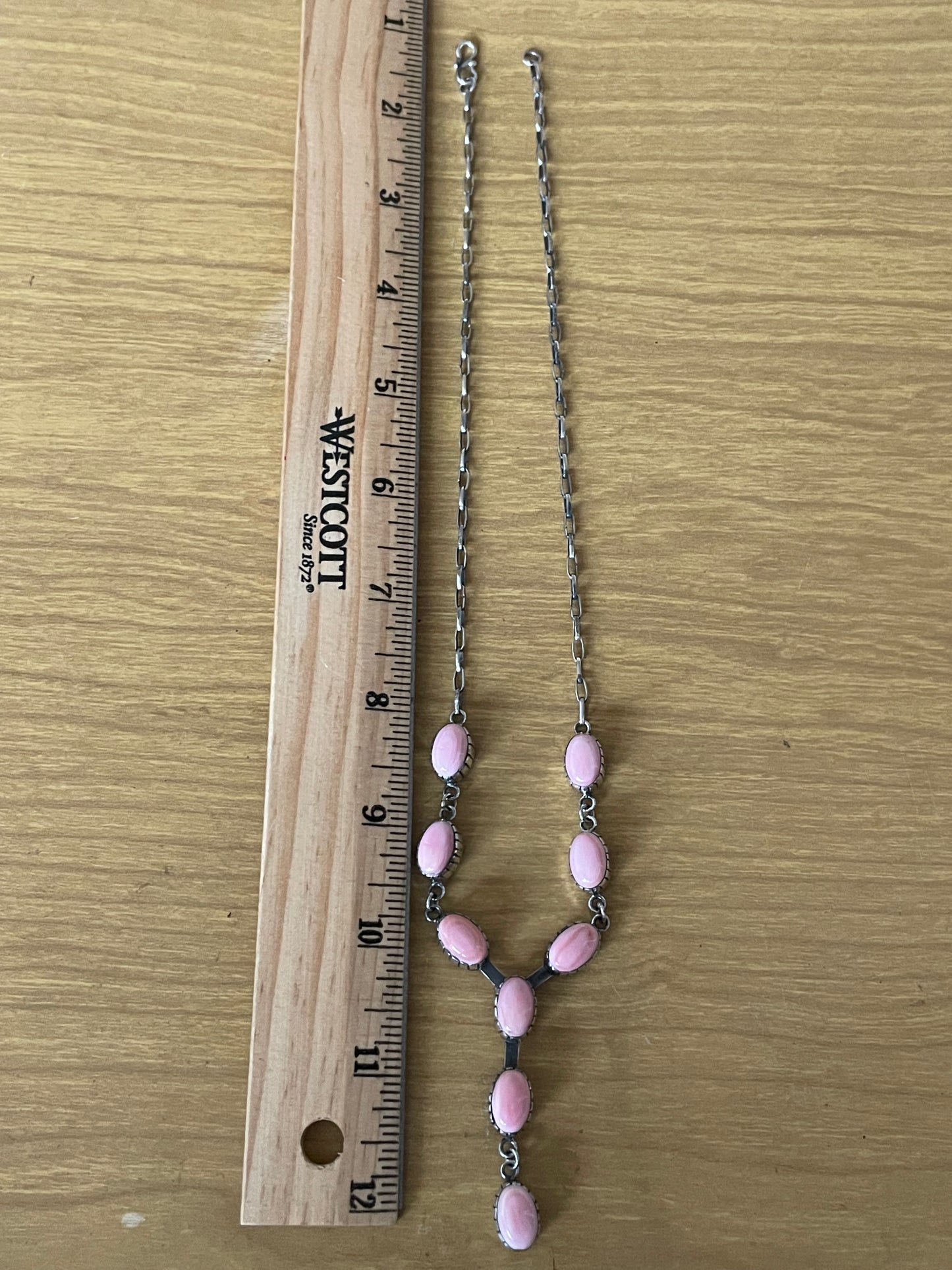 Pink Conch Lariat Necklace | Teardrop Station Drop | 925 Silver E553