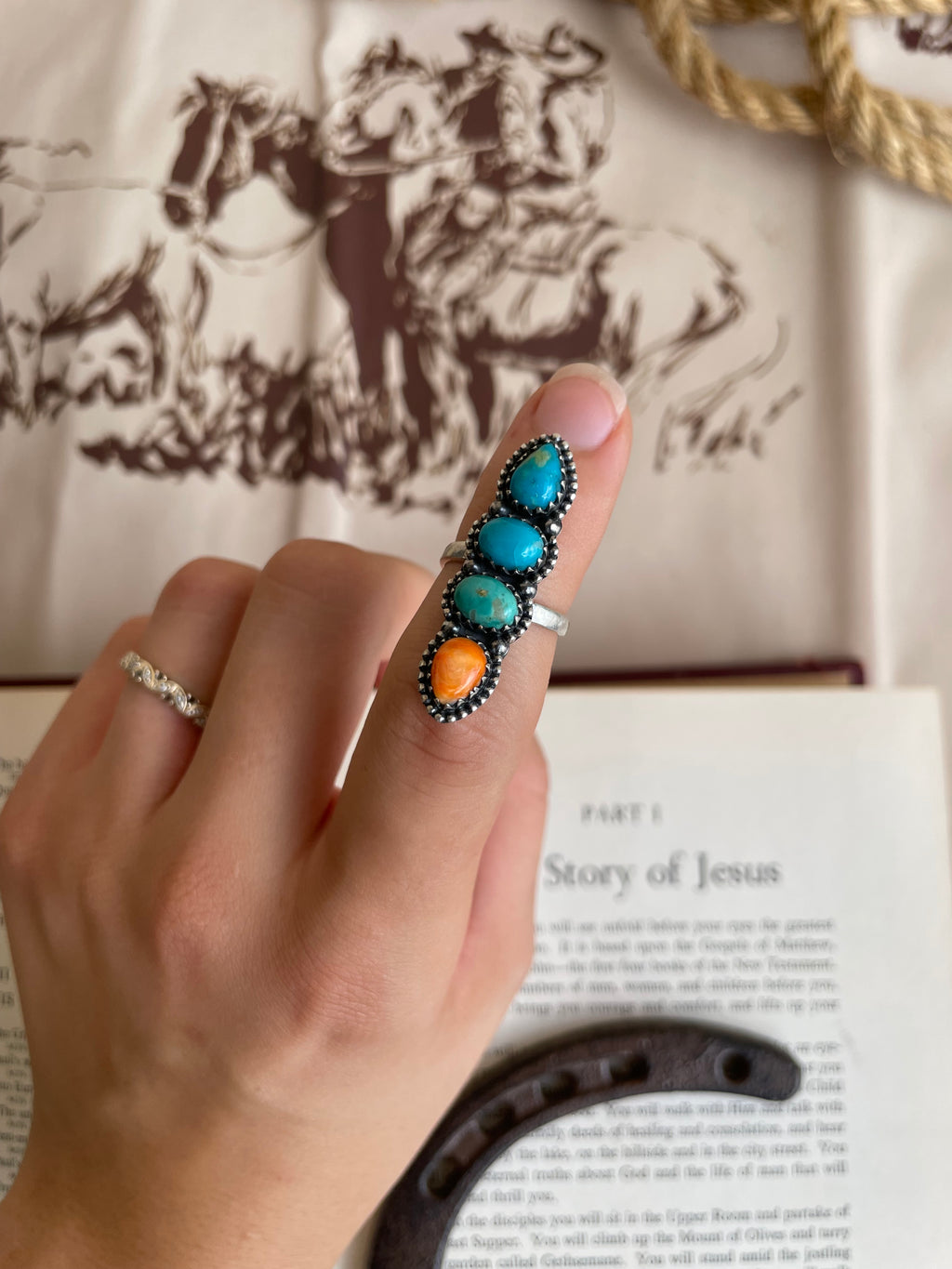 Turquoise & Spiny Oyster Four-Stone Ring | 925 Sterling Silver Size 6 G821