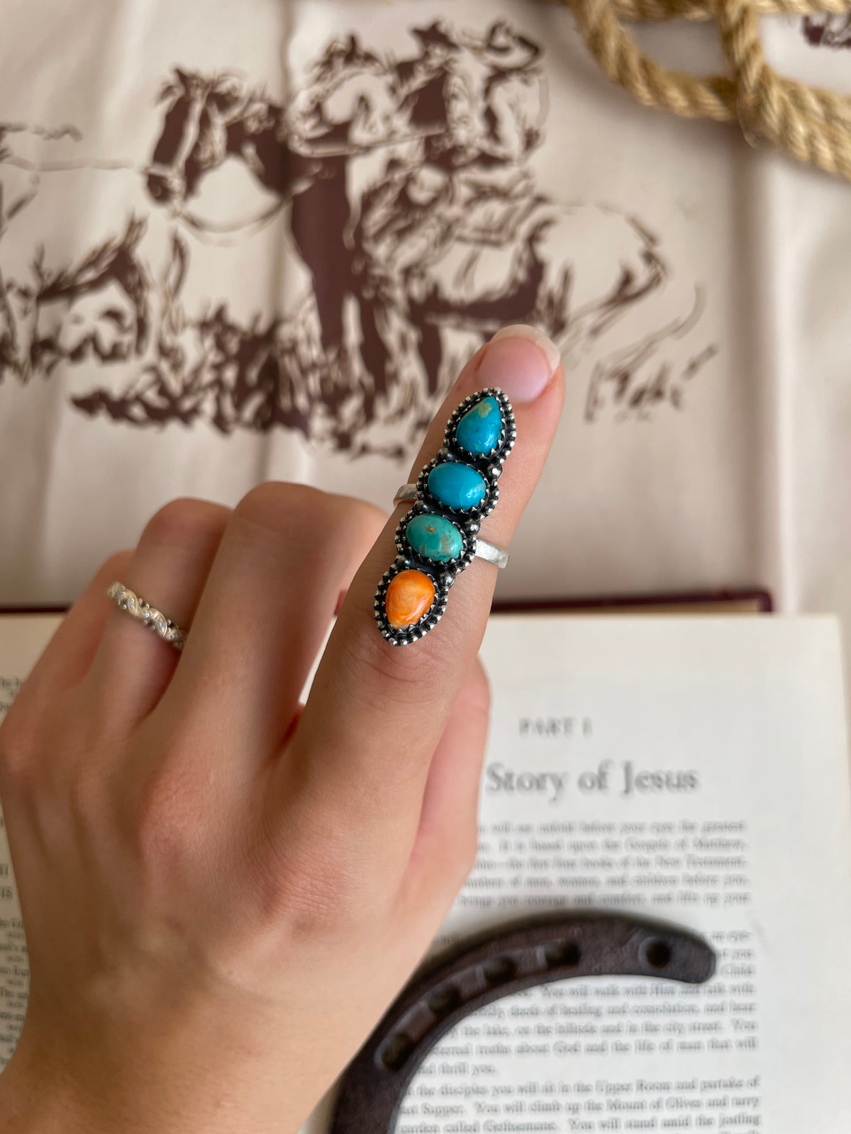 Turquoise & Spiny Oyster Four-Stone Ring | 925 Sterling Silver Size 6 G821