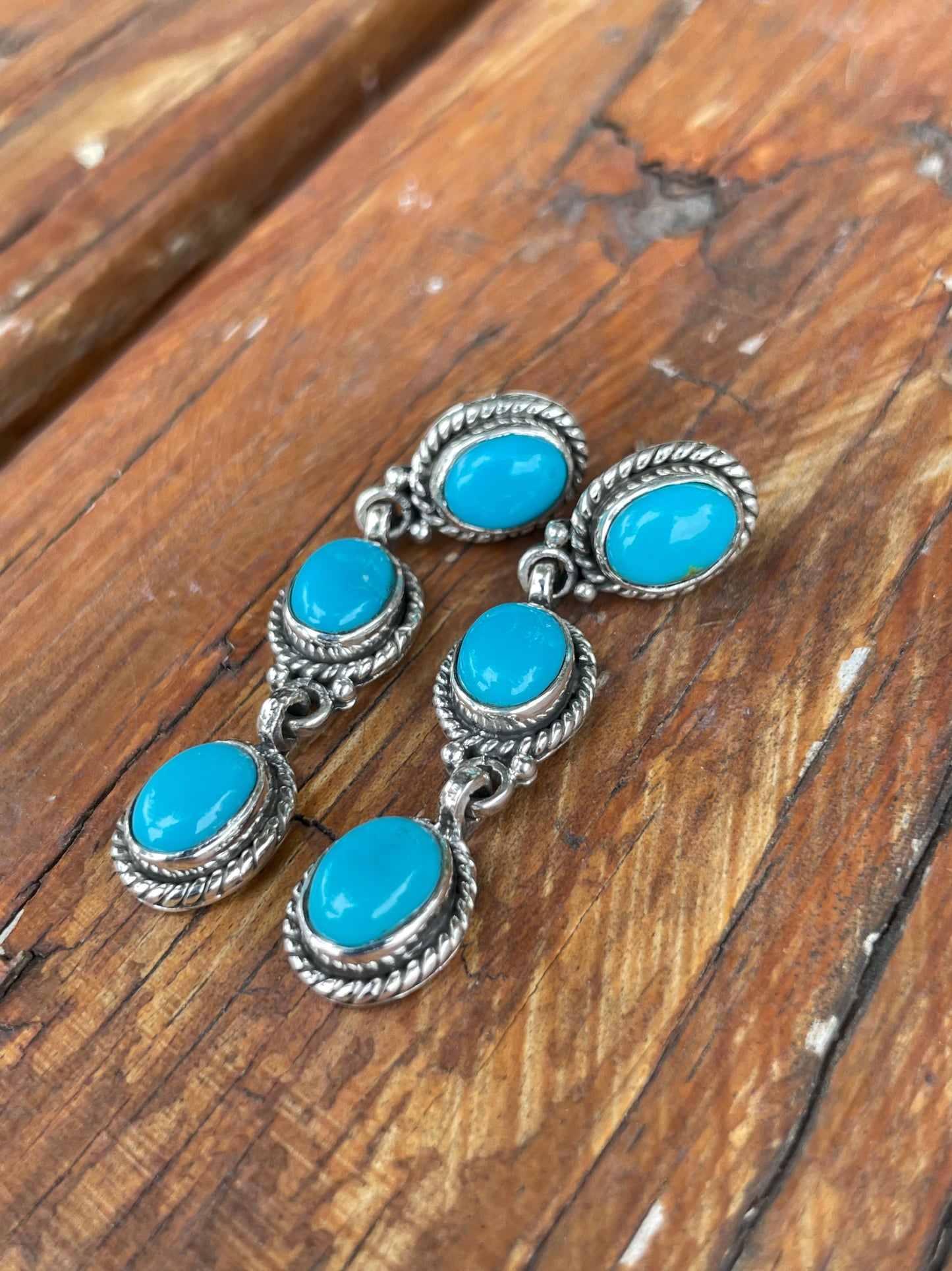 Kingman Turquoise Drop Stud Earrings | 925 Sterling Silver B972