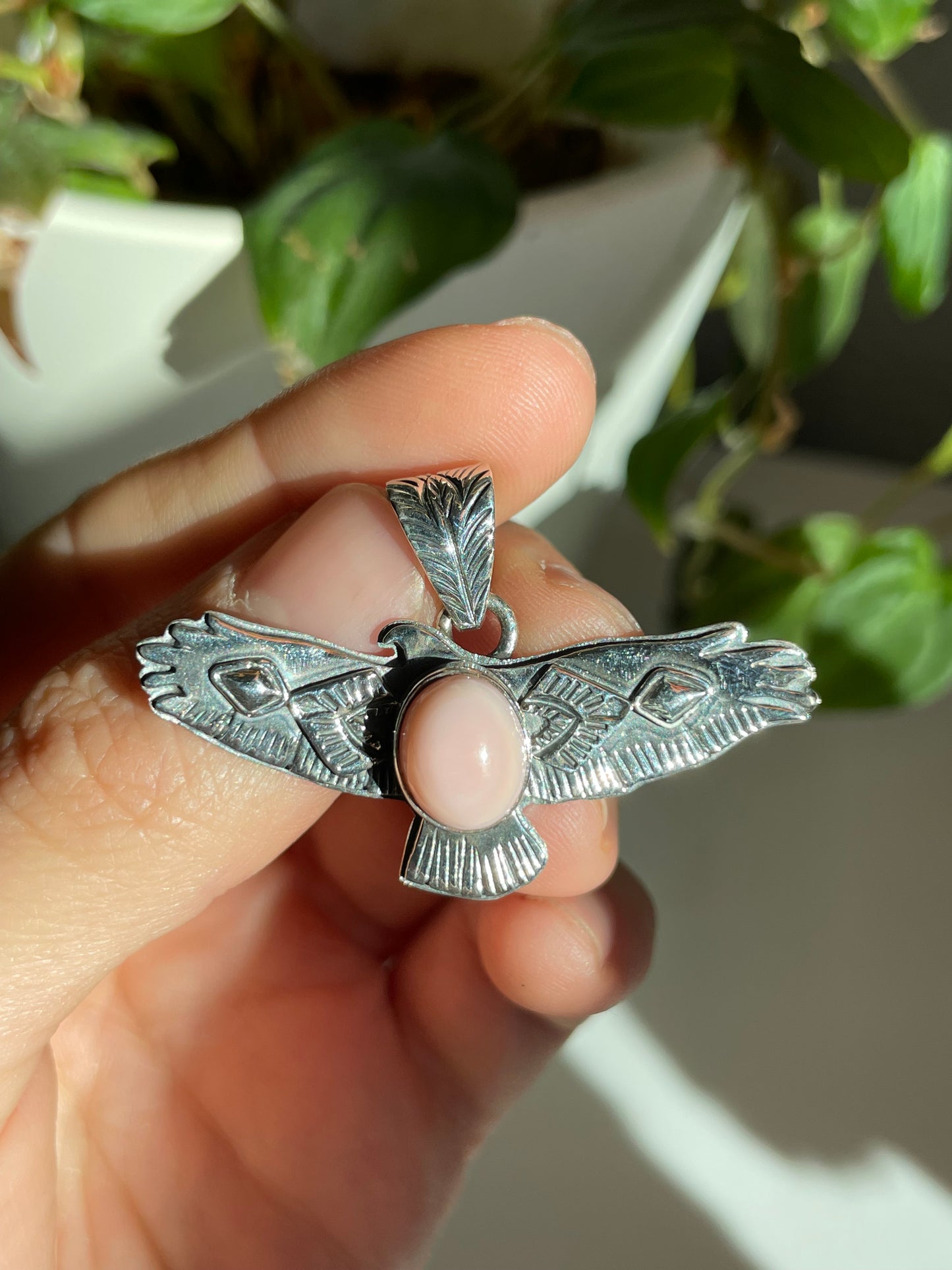 Pink Conch Thunderbird Pendant | Sterling Silver 925 B808