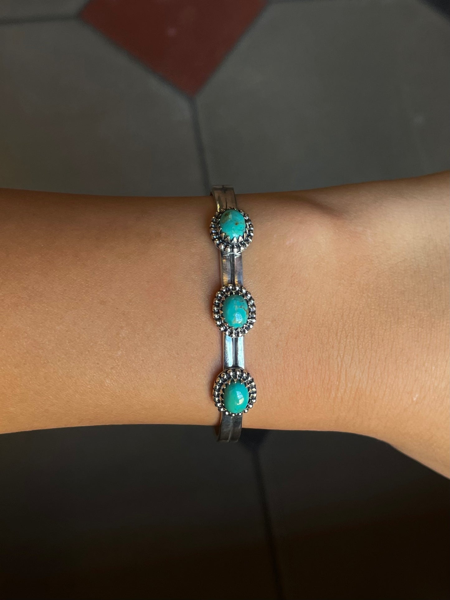 Kingman Turquoise Triple Stone Cuff Bracelet | Sterling Silver G459