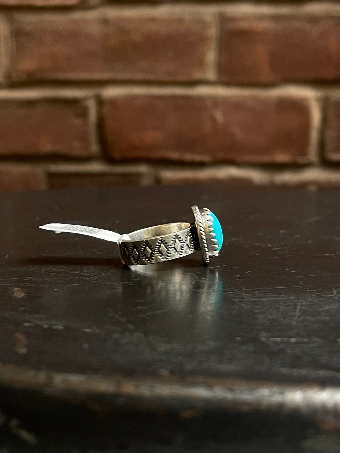 Kingman Turquoise Oval Stud Ring | Sterling Silver | Size 5.75 | A750