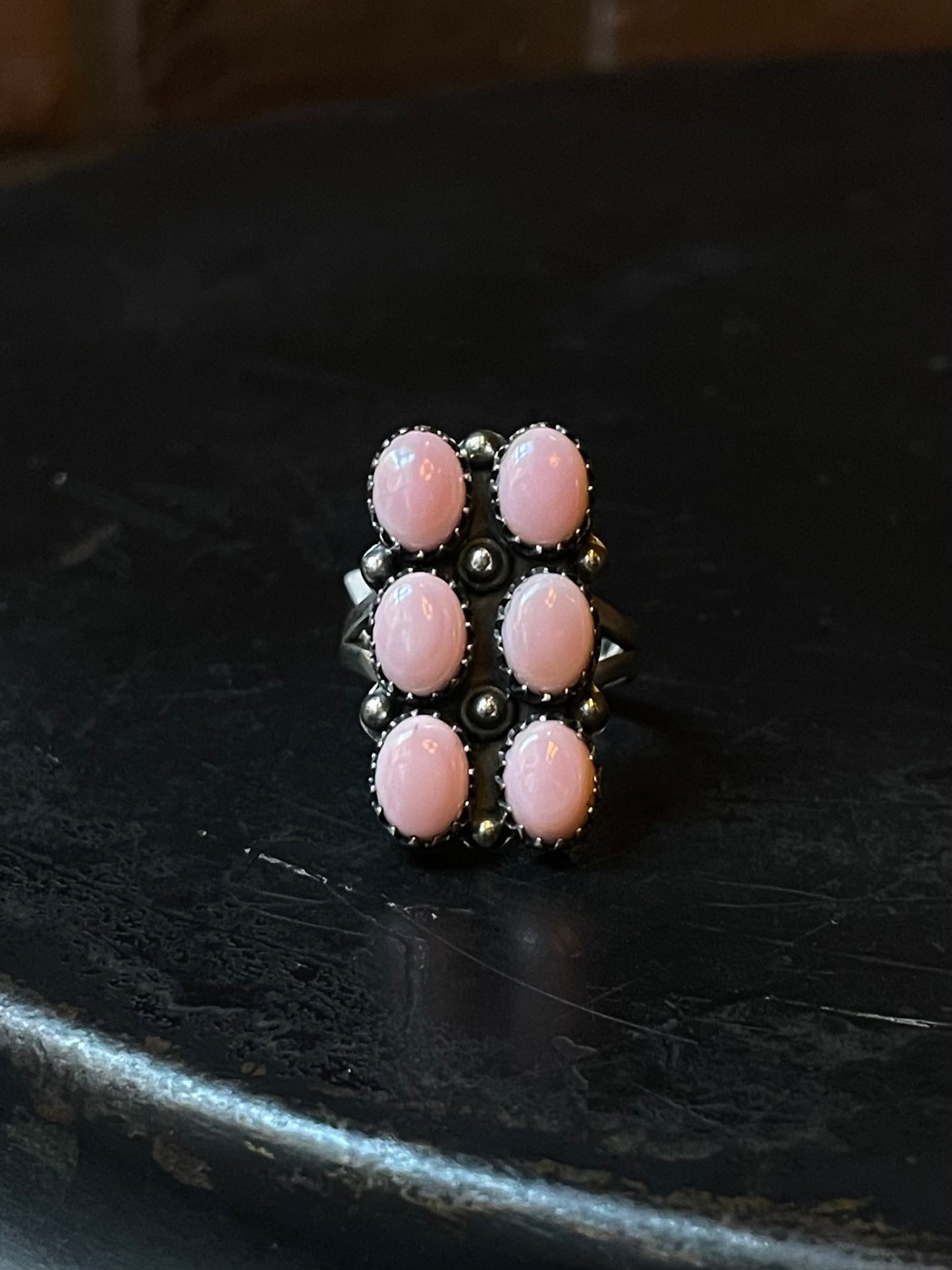 Pink Conch Ring - - Rectangle Cluster | Sterling Silver | Size 9 | A100