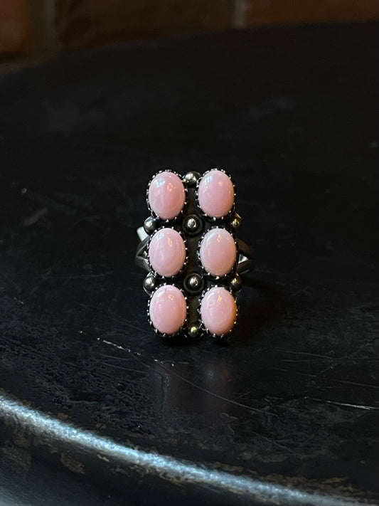 Pink Conch Ring - - Rectangle Cluster | Sterling Silver | Size 9 | A100