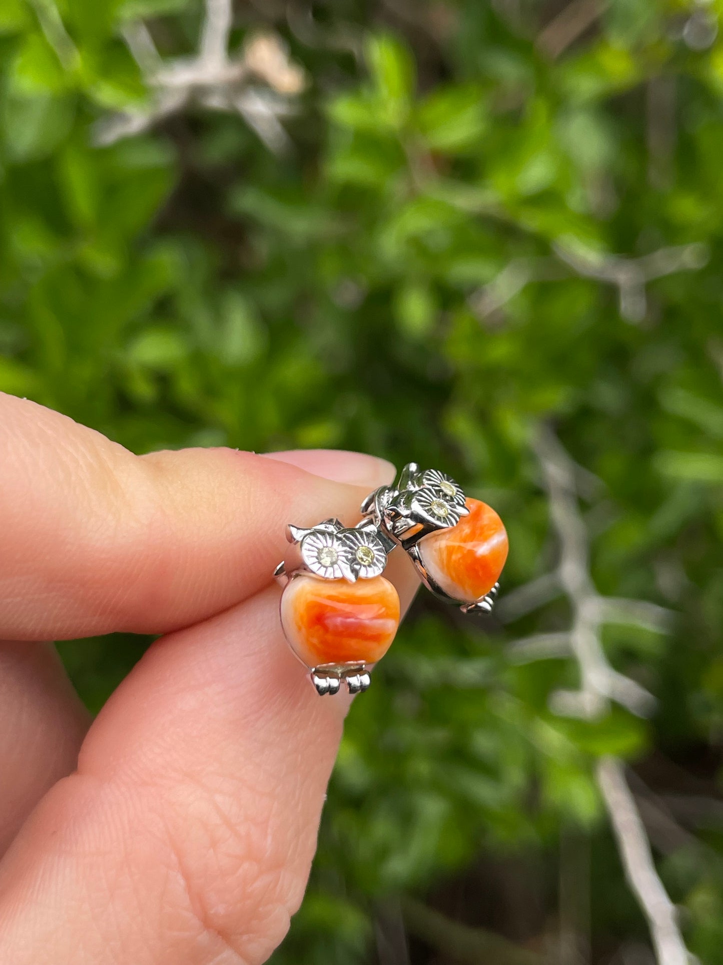 Spiny Oyster Owl Stud Earrings | 925 Sterling Silver B610